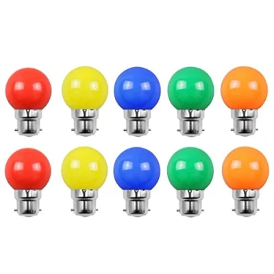 Image of Aiwerttes Colored Bulbs 2W B22 G45 Lighting Bulbs,LED Coloured Golf Ball Bulb Lamp,Mixed Colours Red Yellow Blue Green Orange, Pack of 10