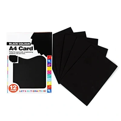 Image of Black Card, Pack of 12 Sheets, Standard A4 Card 210GSM for Art and Crafts (Black Card)