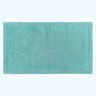 Image of HOMESCAPES Bath Mat, Luxury 1600gsm Extra Soft 100% Cotton, Reversible Bathroom Mats Non Slip, Washable, Super Absorbent, Quick Dry, Aqua Blue Rug, 50 x 80 cm
