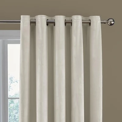 Image of Catherine Lansfield Kingsley Matt Velvet 66x72 Inch Lined Eyelet Curtains Two Panels Cream