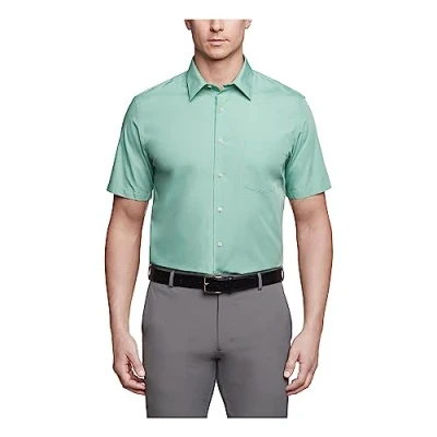 Image of Van Heusen Men&#039;s Short Sleeve Dress Shirt Regular Fit Poplin Solid, Leaf, 16&quot; Neck
