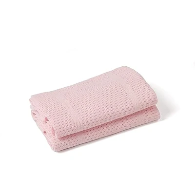 Image of Clair de Lune Baby Cellular Blanket TWIN PACK Made with 100% Cotton Suitable from Birth Breathable Newborn Wrap/Swaddle Essentials for Travel/Pram/Moses Basket 70 x 90 cm (Pink)