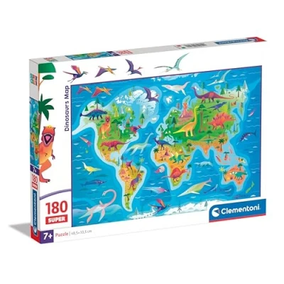 Image of Clementoni Jigsaw Puzzle Dinosaurs Map 180 Pieces Supercolor For Children 7 9 Years, Cartoon, Gift Boy/Girls, Kids, Made In Italy, 29790