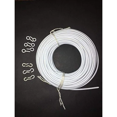 Image of picturehangingdirect.co.uk White Net Curtain Wire Voile rope rod Including 6 Hooks eyes 1Meter Length (1 Meter 3.28 Feet)