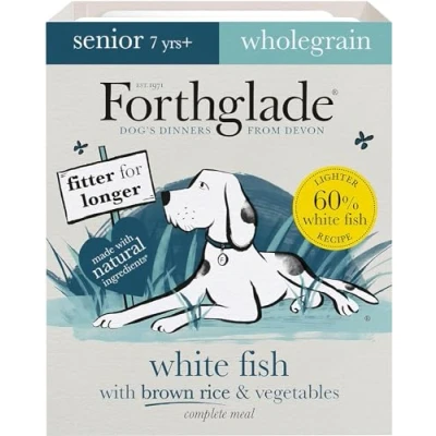 Image of Forthglade Complete Natural Wet Dog Food White Fish with Wholegrain Brown Rice &amp; Vegetables (18 x 395g) Trays Senior 7 Years+