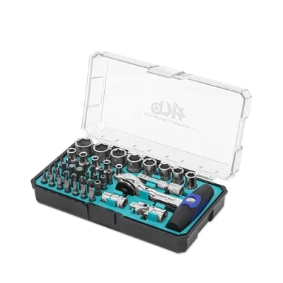 Image of H 90 Tooth 1/4&quot; Drive Swivel Head Pivot Ratchet Handle, Security Bits, Made in Taiwan, with Portable case, 49 Piece Socket and Bits Set AKM025 G