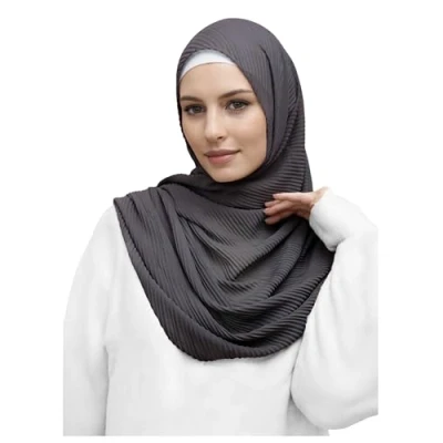 Image of Lina &amp; Lily Premium Cotton Pleated Hijab for Muslim Women, Maxi Head Scarf Shawl Wrap Lightweight (Dark Grey)