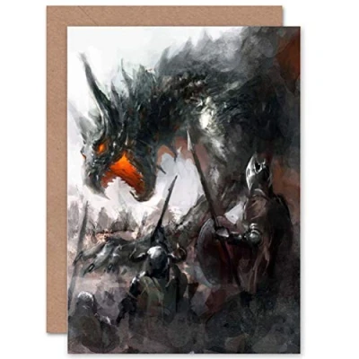 Image of Wee Blue Coo FANTASY DRAGON ARMY BATTLE BLANK GREETINGS BIRTHDAY CARD ART
