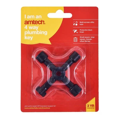 Image of Amtech S4600 4 Way Plumbing Key, Multi Functional Utility Radiator Tap Unlocks Electric, Gas and Water Meter Boxes