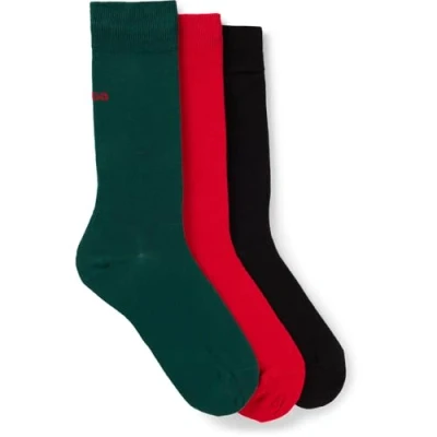 Image of HUGO UNI Colors 3 PACK Socks, Men&#039;s, Size: 9 11, Black/red/dark green