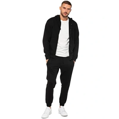 Image of 989Zé ENZO Mens Tracksuit Set Long Sleeve Essential Casual Zip Up Hoodie and Regular Fit Cuffed Sweatpants Joggers EZHDZ601 &amp; EZJG598 BLACK XL