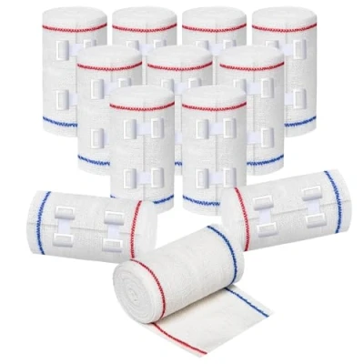 Image of Premium Elastic Bandage Wrap 3 Inch Stretch Compression Bandages with Closures Clips for Wrist, Ankle, Foot, Knee, Elbow, Shoulder 12 Pack 7.5cm x 4.5m