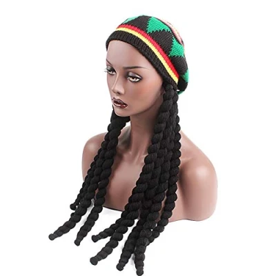 Image of Amorar Wig Beanie Knitted Hat with Dreadlocks Jamaica Rasta Reggae Hiphop Rap Hats Oversize Cap Fancy Dress Special