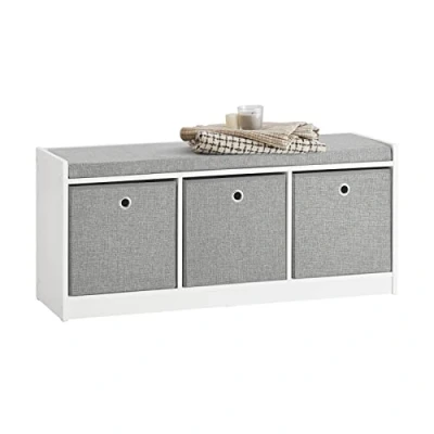 Image of SoBuy® FSR65 DG, 3 Baskets Hallway Bedroom Storage Bench, Shoe Bench Rack Cabinet with Seat Cushion