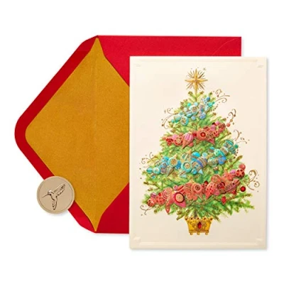 Image of Papyrus Christmas Cards Boxed with Envelopes, May Peace and Happiness Be Yours, Tree (12 Count)