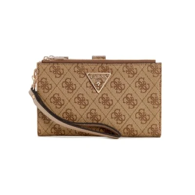 Image of GUESS Women&#039;s Laurel Double Zip Organizer Wallet, Latte Logo, One Size