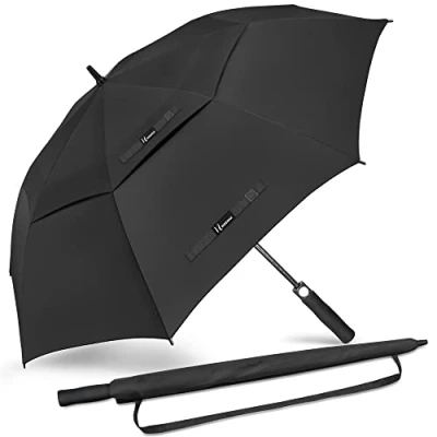 Image of NINEMAX Large Golf Umbrella Windproof Strong 54 Inch,Extra Big Stick Umbrellas Automatic Open Gents Double Canopy (Black)