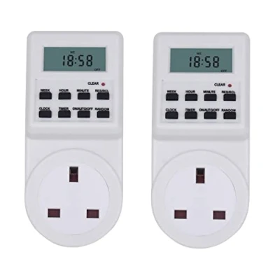 Image of Schallen Home Electric Digital Security Timer Plug in Socket Programmable Switch with 10 ON OFF Programs, 12/24 Hour Setting &amp; Auto Recharge (Pack of 2)