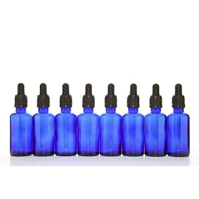 Image of Aura 50ml Blue Glass Bottles with Pipettes Pack of 8