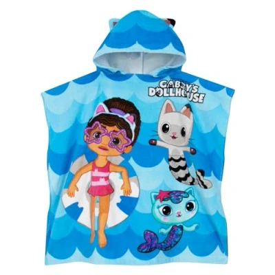 Image of DREAMWORKS GABBY&#039;S DOLLHOUSE Kids Towel Pandy Paws &amp; Mercat Hooded Bath And Beach Blue One Size