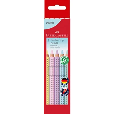 Image of Faber Castell Jumbo Grip Pastel Colour Pencil Set, Cardboard Wallet of 5