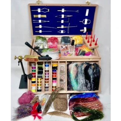 Image of FLYCAST Deluxe Fly Tying Kit Rotary Vice &amp; Materials