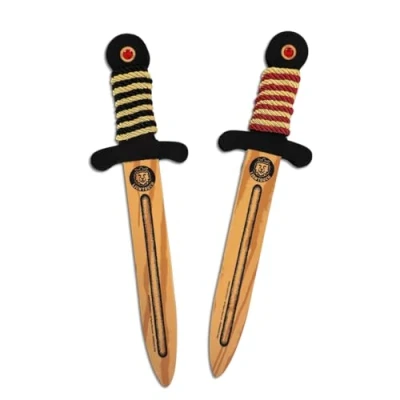 Image of Liontouch WoodyLion Toy Sword Set, Gold/Black &amp; Gold/Red 35 cm Woodlike Daggers with Gemstones in Flexible Foam For Toddler Boys Safe Accessories Kid’s Pretend Play, Dress Up Costumes