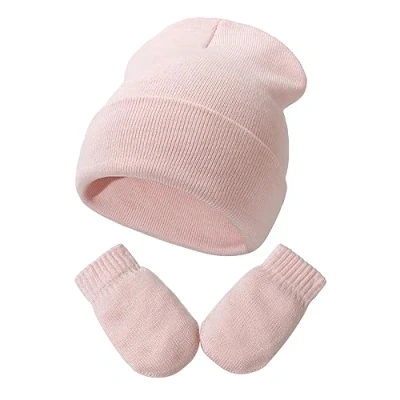 Image of DRESHOW Baby Beanie Hat Mitten Set Infant Toddler Kids Winter Warm Knit with Gloves for 3 Months 24 Girls Boys Children