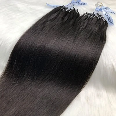 Image of GOOFIT Hair Extensions Micro Loop Human Remy Double Rings 1g/s 50s/pack (22&quot; #1B Natural Black)