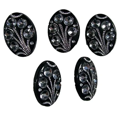 Image of Black Diamante Look Art Deco Style Oval Buttons (5, 15mm)