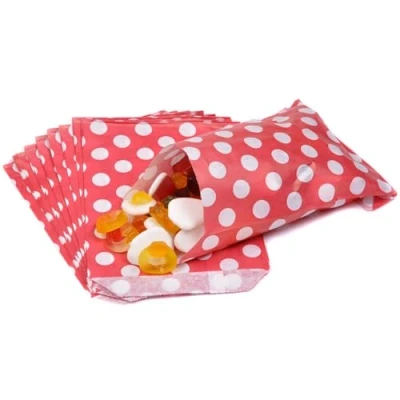 Image of bag it Plastics Polka Dot Red Sweet Bags 5&quot; x 7&quot;/ 125mm 175mm Pack of 1000