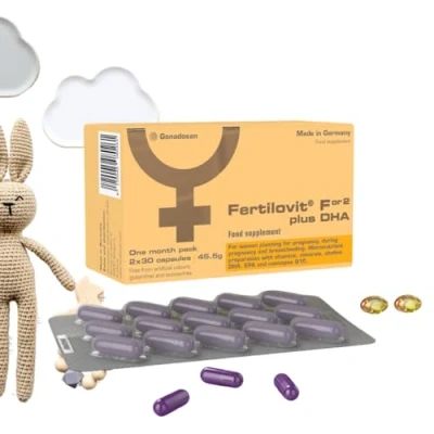 Image of Fertilovit® For2 Plus DHA Premium prenatal Supplement for Pregnancy and Breastfeeding Complete Care with Choline Brain Eye Development 60 Capsules 1 Month Pack
