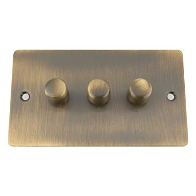 Image of Antique Brass Flat Dimmer 3 Gang 400W