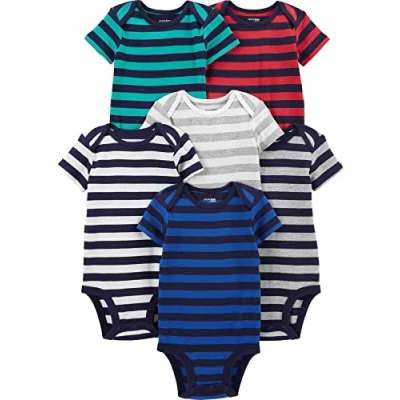 Image of Simple Joys by Carter&#039;s Baby Boys&#039; Short Sleeve Bodysuit Shirt, Grey/Navy/White/Multi Stripe, Premature (Pack of 6)