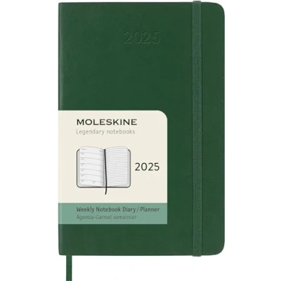 Image of Moleskine Weekly Planner, Agenda with Space for Notes 12 Months 2025, Soft Cover and Elastic Closure, Myrtle Green Color, Pocket Format 9x14 cm