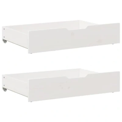Image of vidaXL Under Bed Drawers Solid Wood Storage Boxes with Wheels White, 85 x 55 16 cm, Set of 2 Bedroom Organizer, Space Saving Solution
