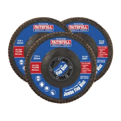 Image of Faithfull Zirconia Abrasive Jumbo Flap Disc 115 x 22mm 120 Grit (Pack of 3)