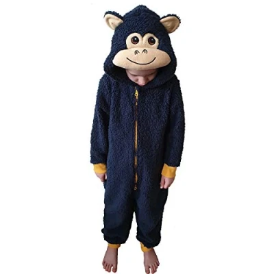 Image of Girls Boys Childrens Gorilla Animal Novelty Fleece Onesie All in One Costume Navy Age 9/10