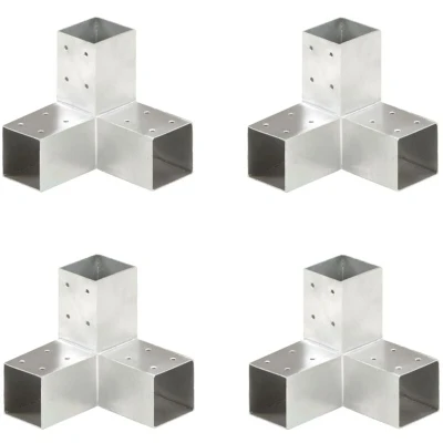 Image of vidaXL Post Connectors 4 pcs Y Shape Galvanised Metal 71x71 mm