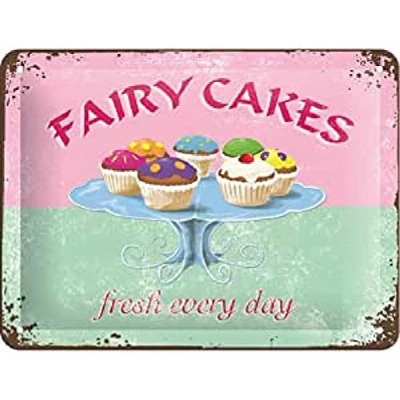 Image of Nostalgic Art Retro Tin Sign Home &amp; Country Fairy Cakes Kitchen gift idea, Metal Plaque, 30 x 40 cm