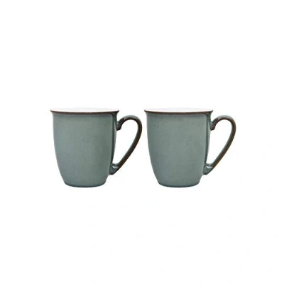 Image of Denby Regency Green Coffee Mug Set of 2 330ml Stoneware Ceramic Tea For Home &amp; Office Dishwasher Safe, Microwave Safe Green, White Chip Resistant