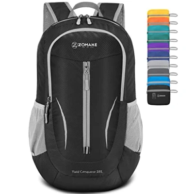 Image of ZOMAKE Ultra Lightweight Foldable Backpack Packable Rucksack 25L Small Backpacks Travel Daypack Water Resistant For Men Women Outdoor Hiking Walking (Black)
