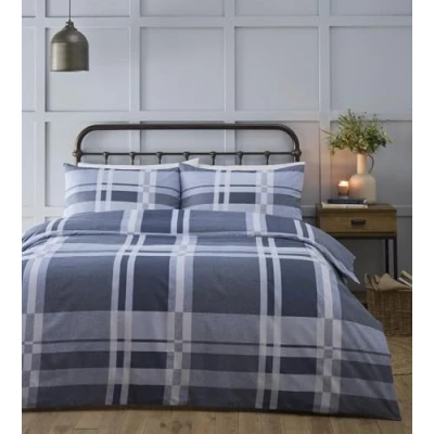Image of Simply Charlotte Carson Single Duvet Cover Set Check Bedding Bed Blue