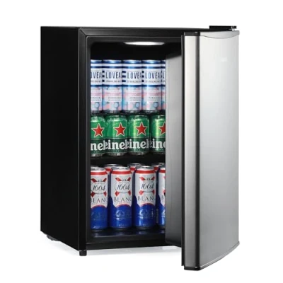 Image of Subcold Cave60 Stainless Steel Solid Door Beer Fridge for Wine &amp; Drinks Mini Chiller with Can Dispenser Bedrooms Quiet Small Frost Free Larder 54 Cans