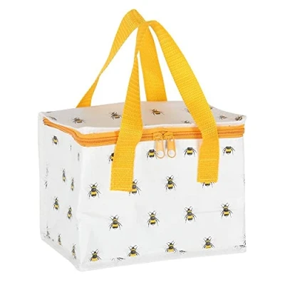 Image of Buzzworthy White &amp; Yellow Bee Print Insulated Lunch Bag 15cm x 20.5cm (1 Pc.) Made of 40% Recycled Plastic, Adorable Design for Fresh and Safe Meals All Day