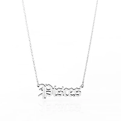 Image of Minegreet Old English Zodiac Necklace for Women, Horoscope Birth Star Sign Letter Astrology Constellation Birthday Gift (Pisces Silver)