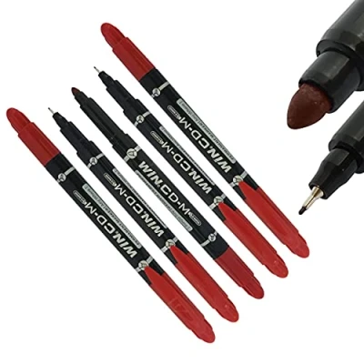 Image of PATEL CD MARK Permanent Marker Pens, Dual Tip, RED, Fine Medium Point, Pack of 5, DVD Glass Plastic Metal Use, Waterproof Ink, Black Ball Pen