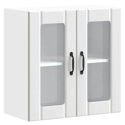 Image of vidaXL Lucca Wall Kitchen Cabinet Engineered Wood &amp; Glass, White, 60x31x60 cm, Modern Storage Organizer, Mounted Cupboard
