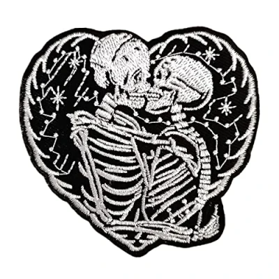 Image of BPA Skeleton Heart Embroidered Patches Iron on or Sew for Clothing Jackets etc.