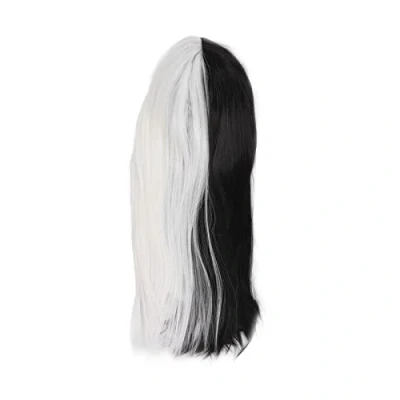 Image of Half White Black Wig, Long Straight Hair Cosplay Costume Wigs, Fashionable Natural Look Synthetic Wig for Halloween Parties